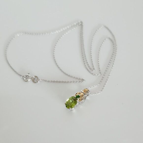 Peridot and Chrome Diopside Pendant Necklace in 14K YG and Sterling Silver - Picture 9 of 10